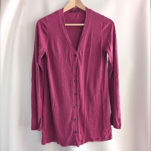 Elie Tahari Silk Cashmere Pink V-Neck Button-Up Knit Cardigan Sweater